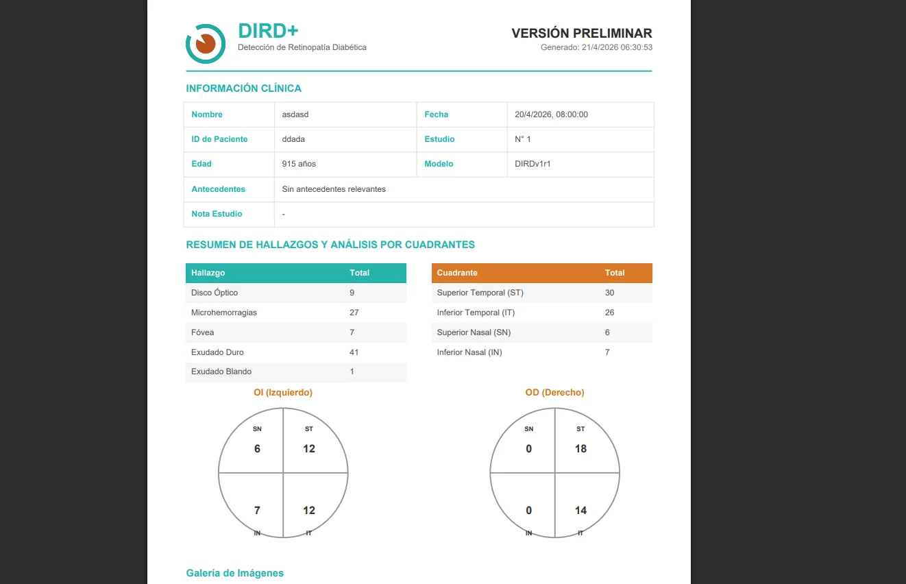 Clinical PDF report generated by DIRD+